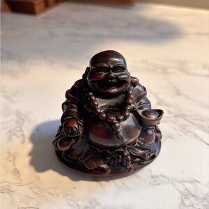 Mahogany Wood Laughing Buddha Statue